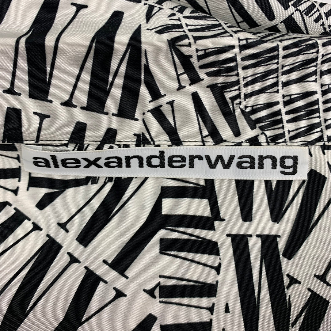 ALEXANDER WANG Size L White & Black Logo Silk Camp Short Sleeve Shirt