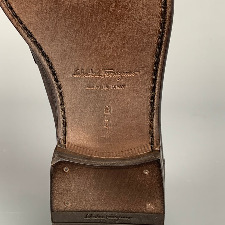 SALVATORE FERRAGAMO Twist Size 8 Dark Brown Pebble Leather Loafers