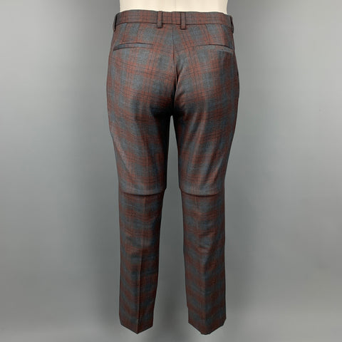PAUL SMITH Kensington Fit Size 38 Regular Grey & Brown Plaid Virgin Wool Notch Lapel Suit