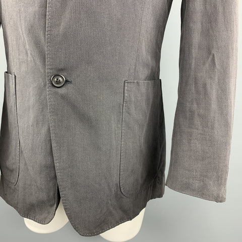 MAISON MARGIELA Size 40 Dark Gray Linen / Cotton Notch Lapel Patch Pockets Sport Coat