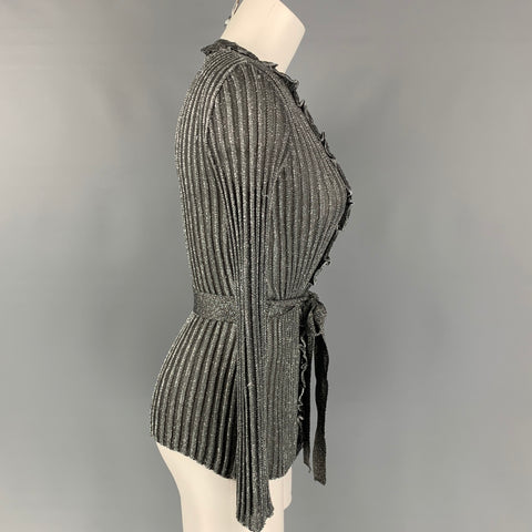 M MISSONI Cárdigan con cinturón en mezcla de acetato metálico plateado y negro talla 4
