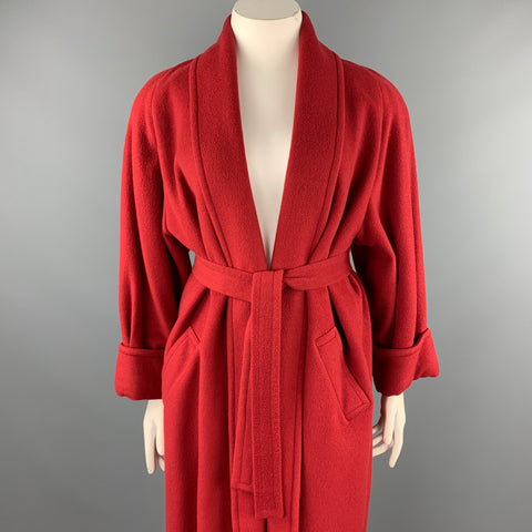 FLEURETTE pour I.MAGNIN Taille L Manteau ouvert devant ceinturé en cachemire rouge