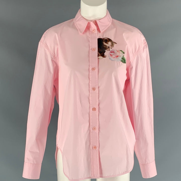 PAUL & JOE Size 0 Pink Multicolour Cotton Embroidered Long Sleeve Blouse