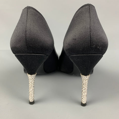 STUART WEITZMAN Size 6.5 Black Silver Silk Rhinestones Pumps