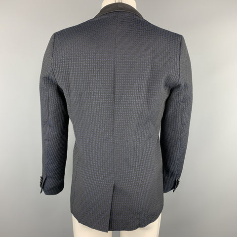 MR TURK Size 38 Textured Black & Navy Polyester Blend Sport Coat