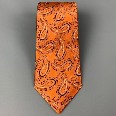 ERMENEGILDO ZEGNA Copper Black White Paisley Silk Satin Tie