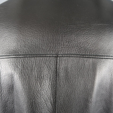 GUCCI 42 Black Textured Leather Zip Up Band Collar Motorcycle Jacket