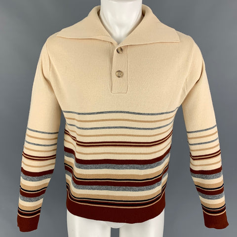 Vintage LORD JEFF Size M Cream Brown Stripe Acrylic Pullover Sweater