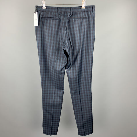 PAUL SMITH Size 32 Navy Plaid Lana Wool Zip Fly Dress Pants