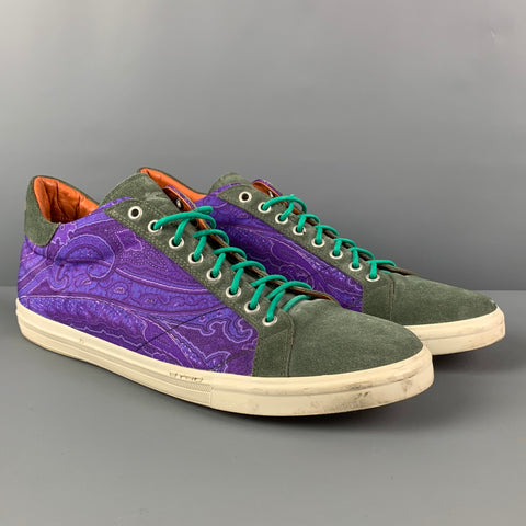 ETRO Size 12 Green Purple Paisley Fabric Sneakers