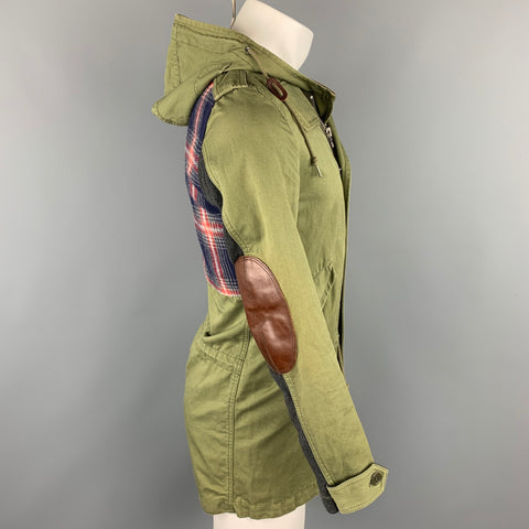 JUNYA WATANABE Chaqueta Parka con ribete de cuero y algodón verde oliva talla M