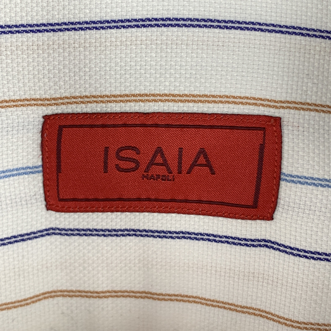 ISAIA Size M White Stripe Cotton Button Up Long Sleeve Shirt