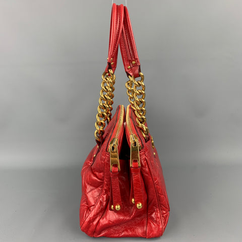 MARC JACOBS Red Quilted  Leather Chain Link Top Handles Handbag