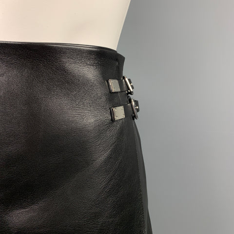 RALPH LAUREN COLLECTION Taille 10 Jupe trapèze en cuir noir