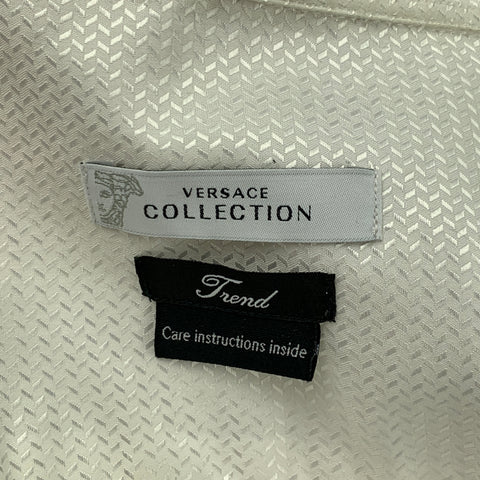 VERSACE COLLECTION Trend Size M White & Black Pleated Viscose / Cotton Long Sleeve Shirt