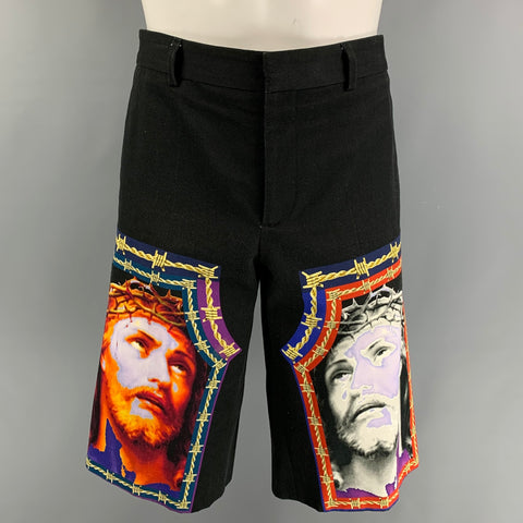 GIVENCHY by Ricardo Tisci Size S/M Black Jesus Patchwork Cotton Oversized Sweatshirt Short Set