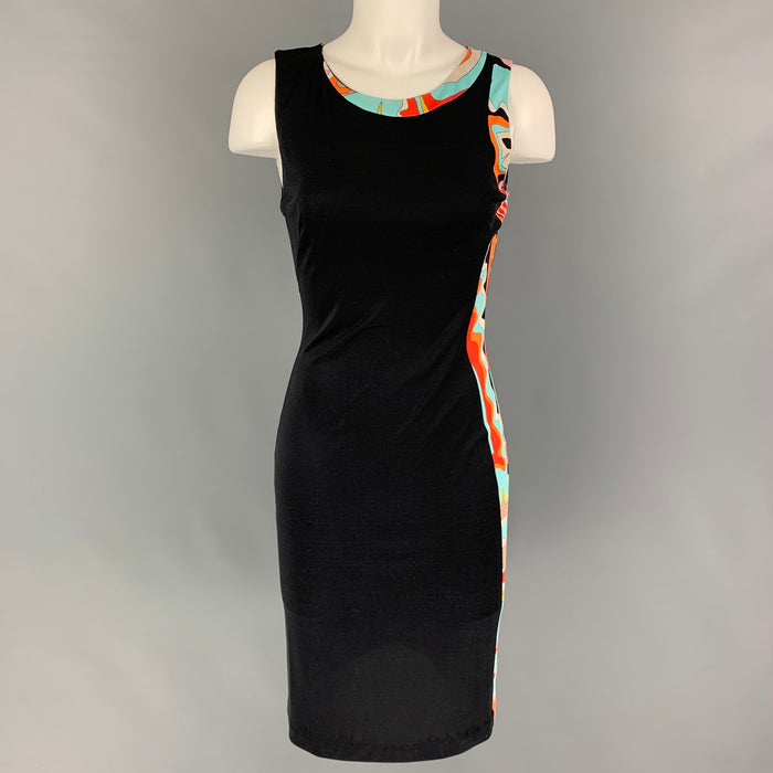 EMILIO PUCCI Size 8 Black Multi-Color Silk Sleeveless Dress