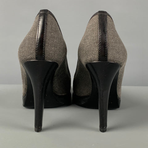 SERGIO ROSSI Size 6 Grey Fabric Leather Trim Pumps