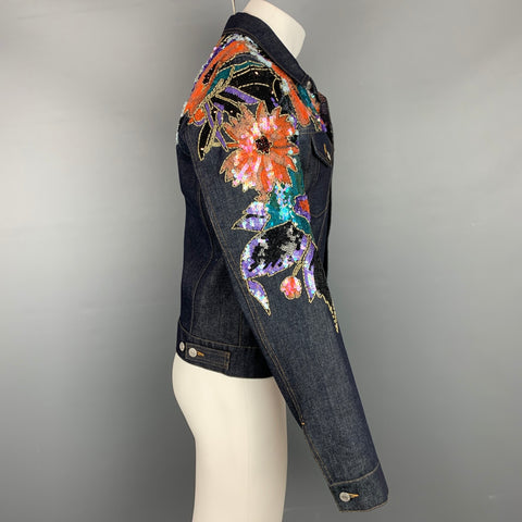 DRIES VAN NOTEN Size S Indigo Sequined Denim Voste Emt Trucker Jacket