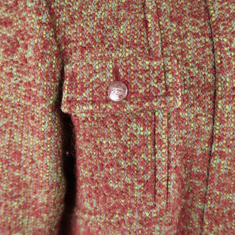 CHANEL Spring 2014 Size 14 Burgundy & Green Textured Boucle High Collar Coat CHANEL