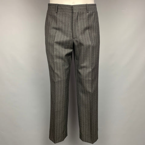 POLO by RALPH LAUREN Size 38 Charcoal & Grey Pinstripe Virgin Wool Notch Lapel Suit