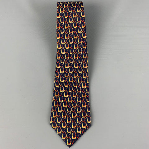 SALVATORE FERRAGAMO Navy Yellow Print Silk Tie