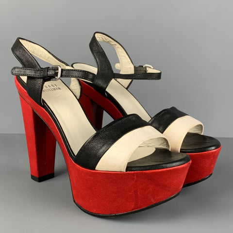 STUART WEITZMAN Talla 6 Sandalias de plataforma con bloques de color de cuero rojo negro blanco