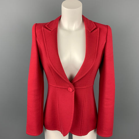 GIORGIO ARMANI Chaqueta de botonadura simple con solapa de pico de lana virgen roja talla 2