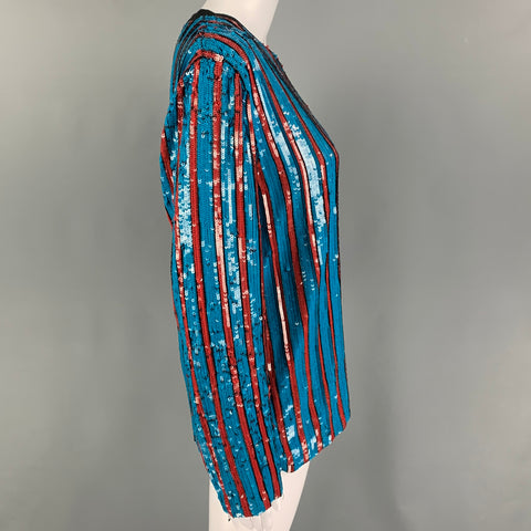 MSGM Size XS Blue Burgundy Polyester Sequined Crew-Neck Dress Top