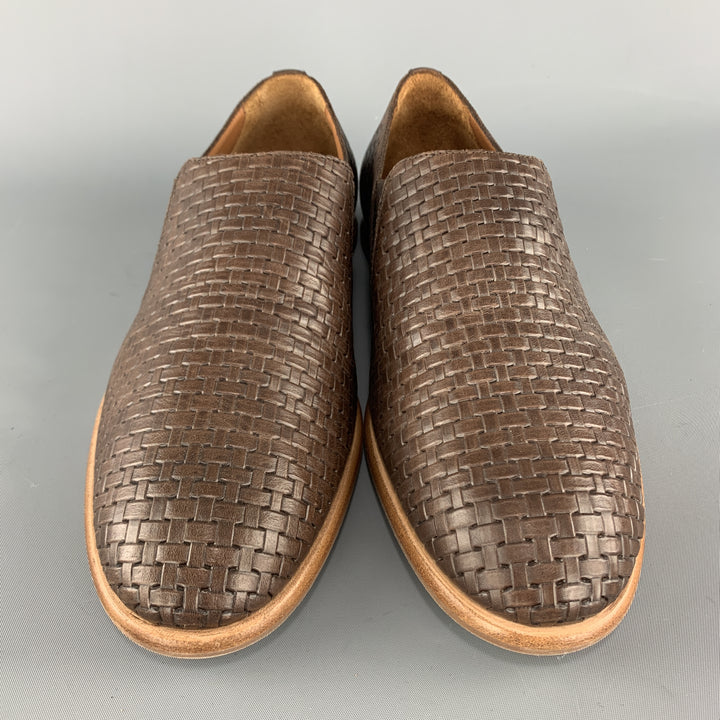 AQUATALIA Size 10 Brown Woven Leather Slip On Loafers