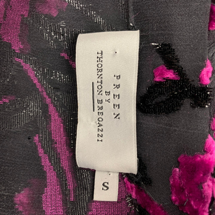 PREEN Size S Fuchsia Black Viscose Blend Floral Long Sleeve Blouse