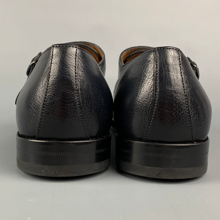 ANTONIO MAURIZI Size 7 Black Leather Double Monk Strap Loafers