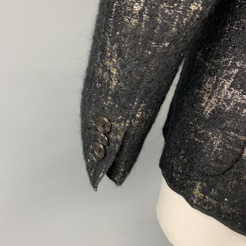 JEAN PAUL GAULTIER Size 8 Black & Silver Silk Mary Jane Buttoned Jacket