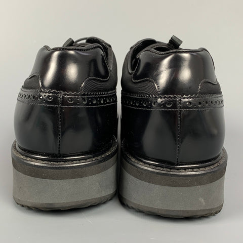 PRADA Size 11 Black Perforated Leather Platform Lace Up Shoes