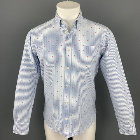 MAISON KITSUNE Size M Blue & White Stripe Cotton Button Down Long Sleeve Shirt