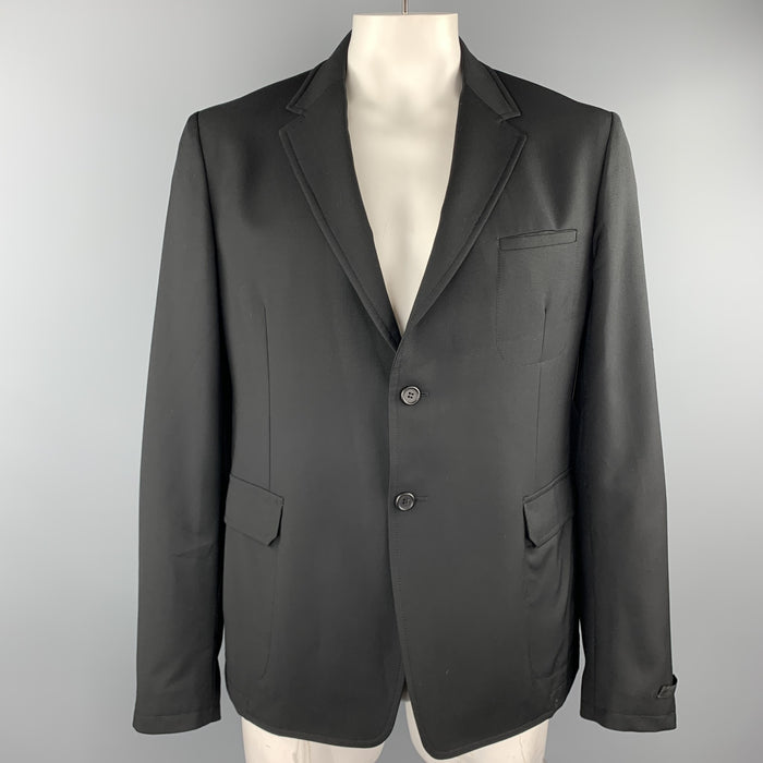 PRADA Size 46 Black Woven Wool Notch Lapel Sport Coat