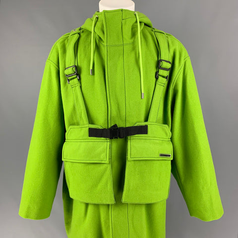 CHRISTIAN DADA Size 38 Green Solid Wool Hooded Melton Coat