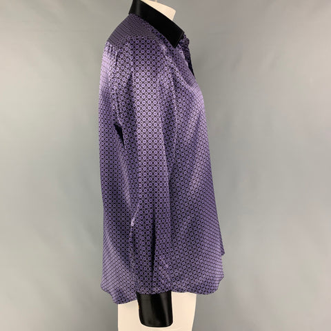 STEFANO RICCI Size 43 Purple Black Dots Silk Long Sleeve Shirt