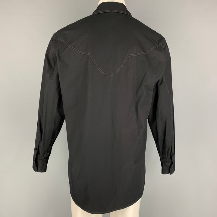 VERSACE Size S Black Cotton Patch Pockets Long Sleeve Shirt