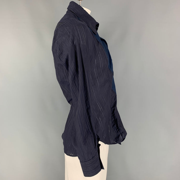 VIVIENNE WESTWOOD MAN Size L Navy & Blue Ruched Cotton Asymmetrical Long Sleeve Shirt
