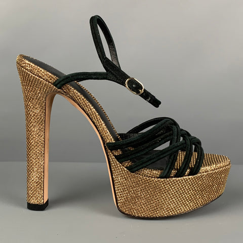 ALEXANDRE BIRMAN Talla 7 Zapatos de tacón Vicky Crystal dorados y negros