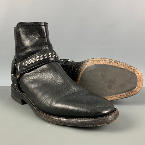 FRYE Size 10 Black Silver Leather Ankle Boots