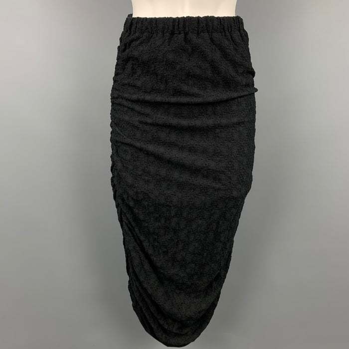 COMME des GARCONS TRICOT Size S Black Eyelet Cotton Blend Ruched Skirt