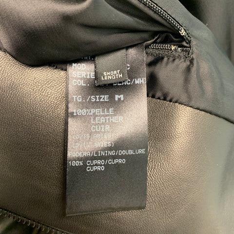 NEIL BARRETT Taille M Veste zippée en cuir matelassé blanc noir