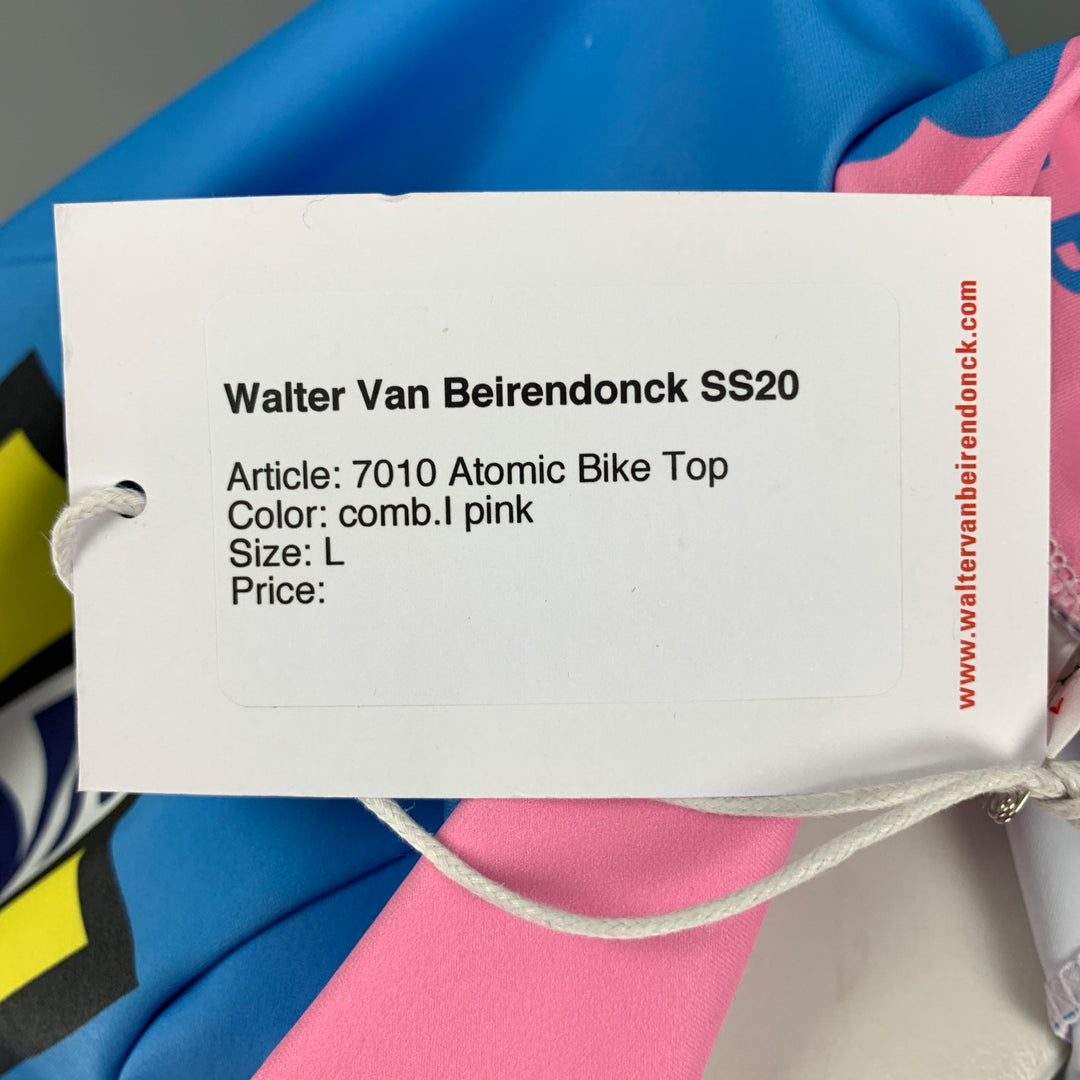 WALTER VAN BEIRENDONCK SS20 Size L Pink Blue Graphic Nylon Jersey Bike Top