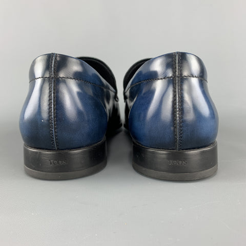 TOD'S Mocasines Penny sin cordones de cuero antiguo azul talla 10