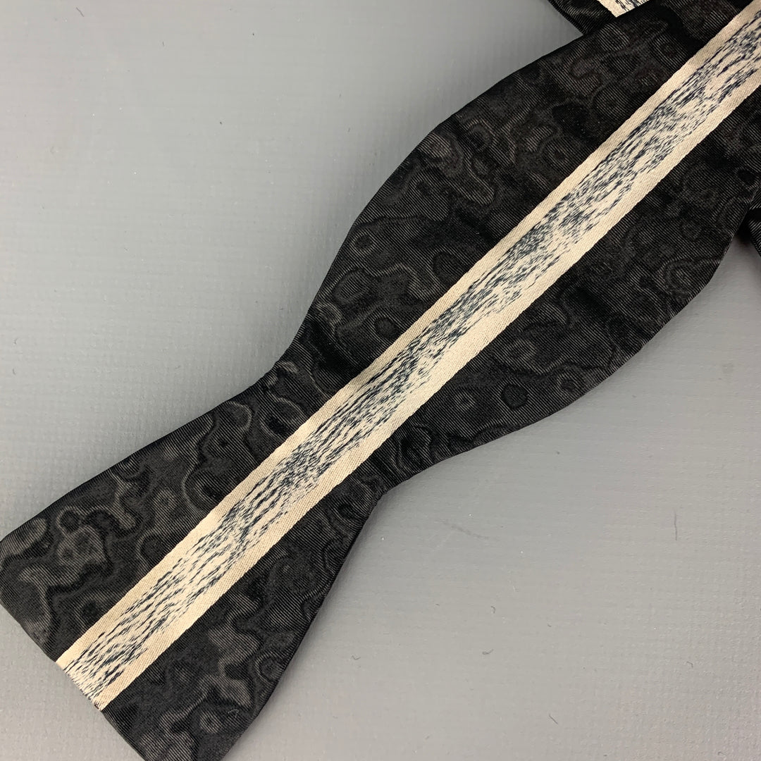 SULKA Black White Stripe Silk Bow Tie