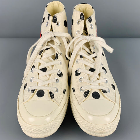 COMME des GARCONS PLAY Size 8.5 White Black Polka Dot Canvas High Top Sneakers