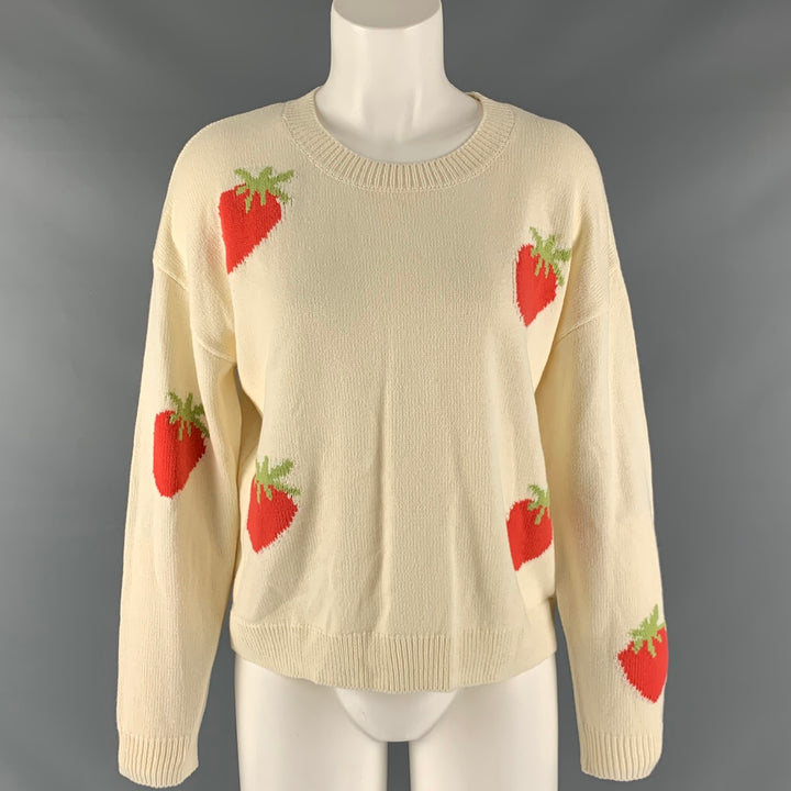 RAILS Size S Cream Red Cotton Acrylic Strawberry Crew-Neck Pullover