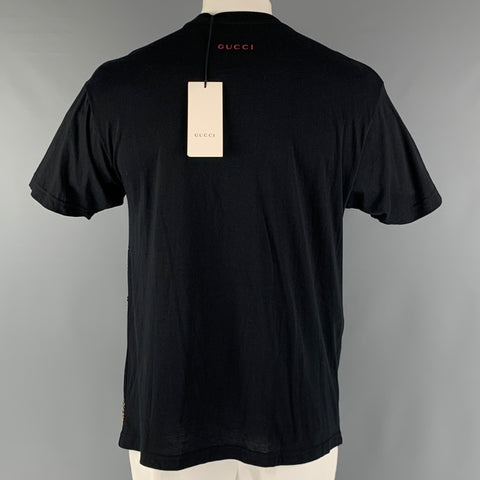 GUCCI Size XS Black Gold Embroidery Cotton Crew-Neck T-shirt